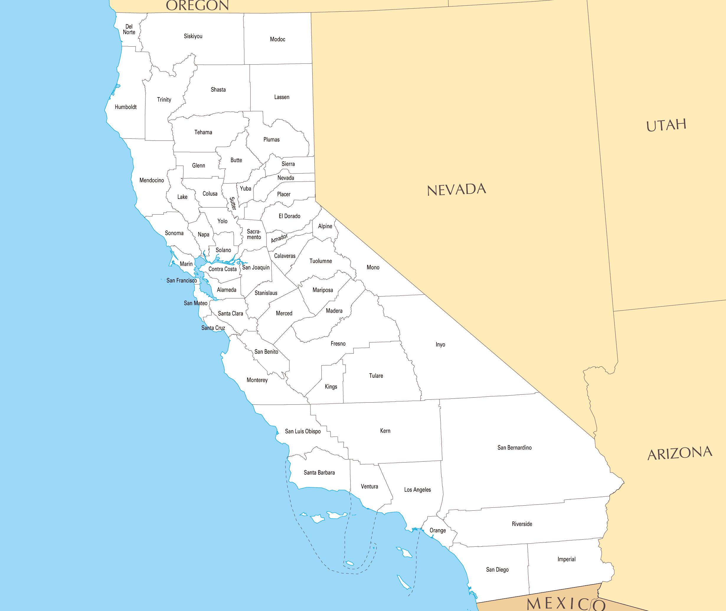 Large Administrative Map Of California State California State USA