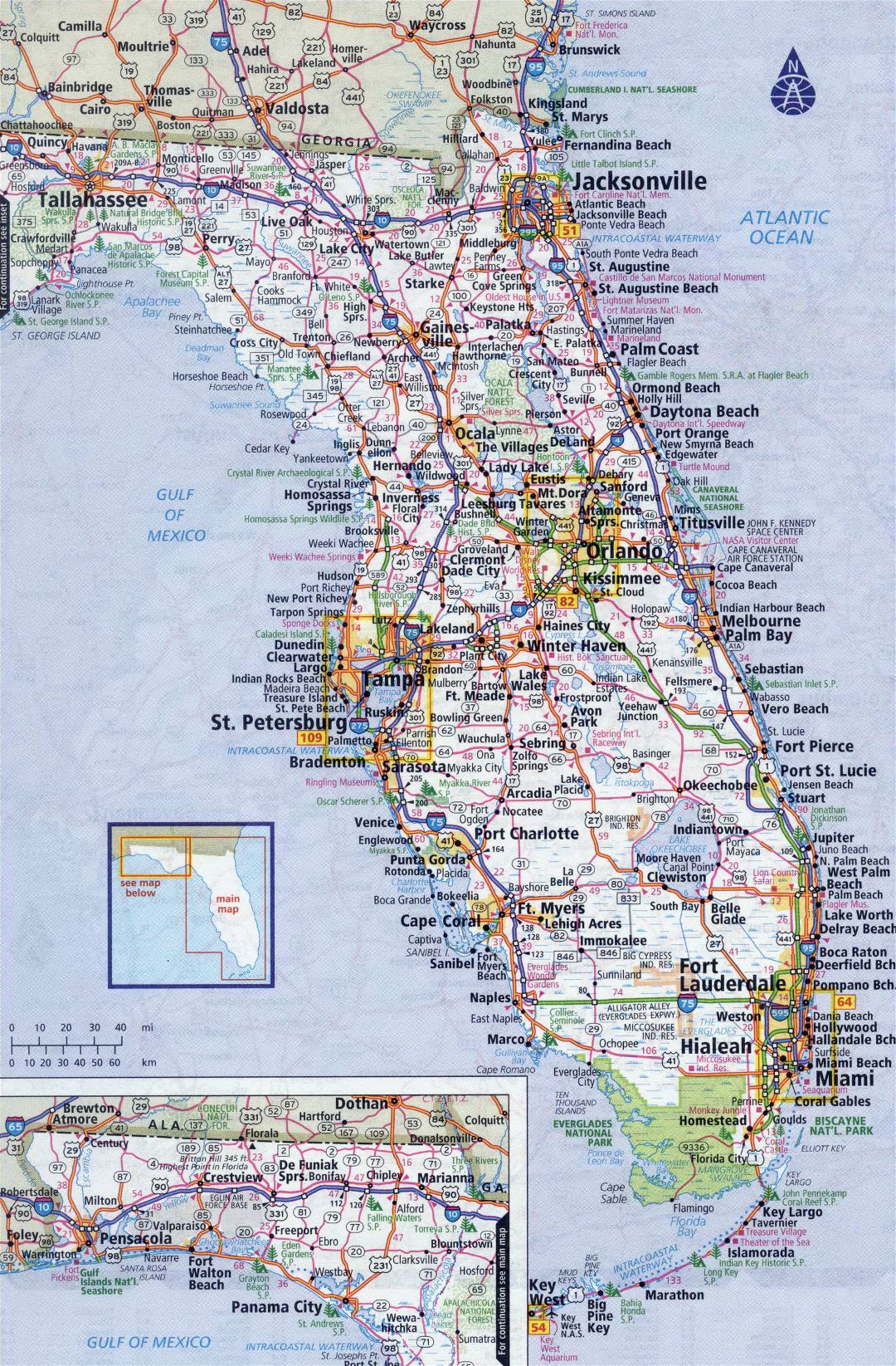 Large Detailed Roads And Highways Map Of Florida State With All Cities Florida State USA