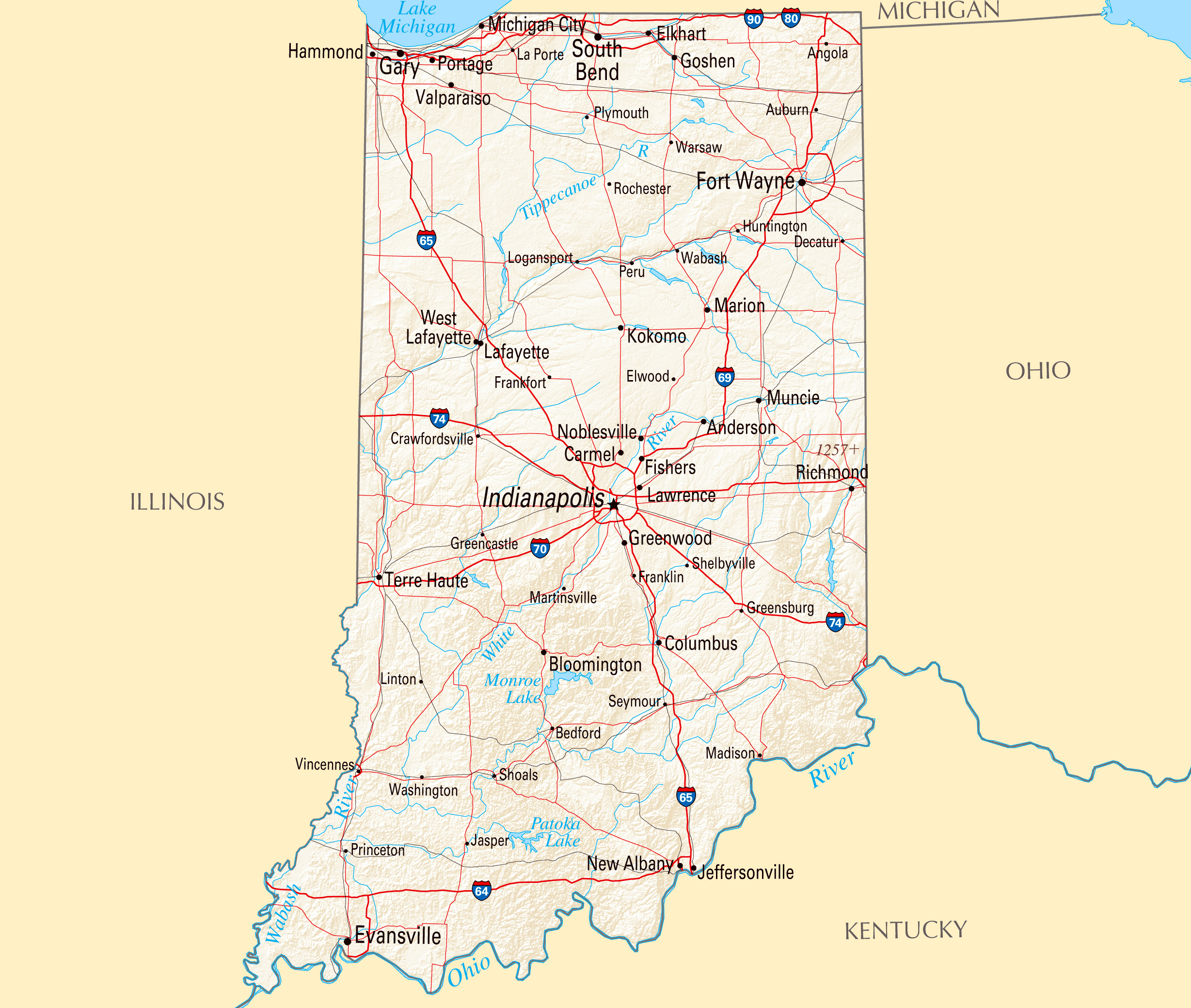 Large Detailed Map Of Indiana State With Roads Highways Relief And 