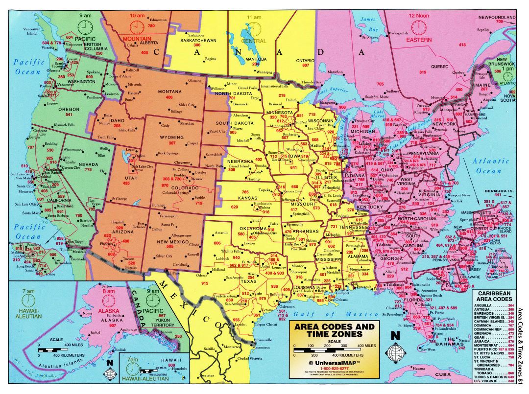 Large Detailed Map Of Area Codes And Time Zones Of The Usa Usa Maps Of The Usa Maps 4652
