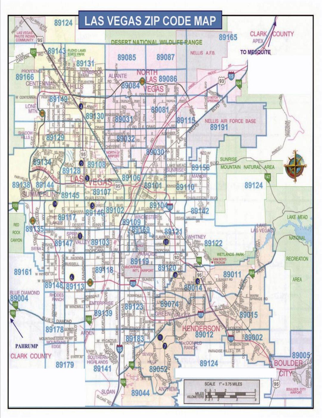 Detailed Las Vegas zip code map Las Vegas Nevada state USA Maps