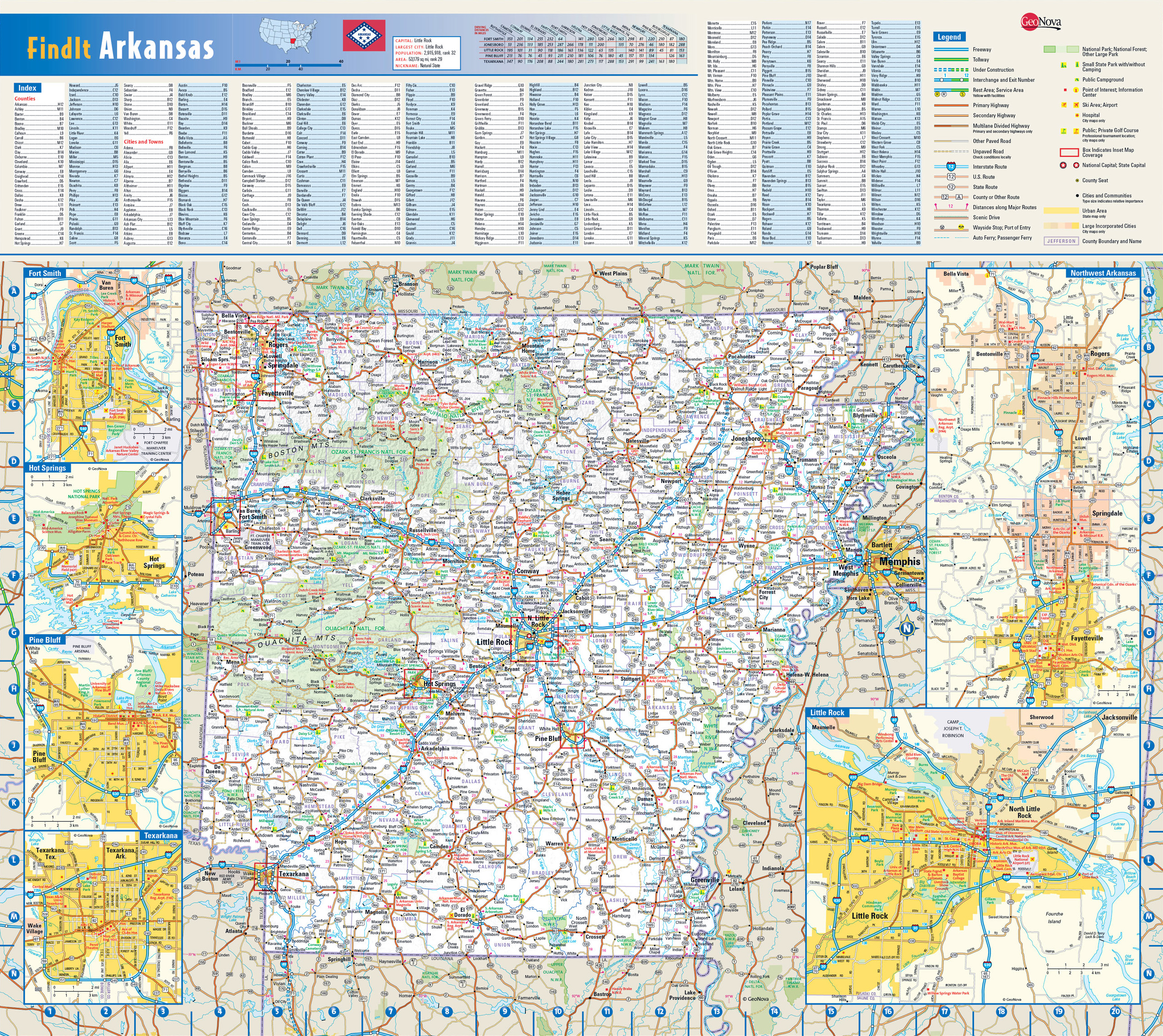 Detailed Roads And Highways Map Of Arkansas State With National Parks