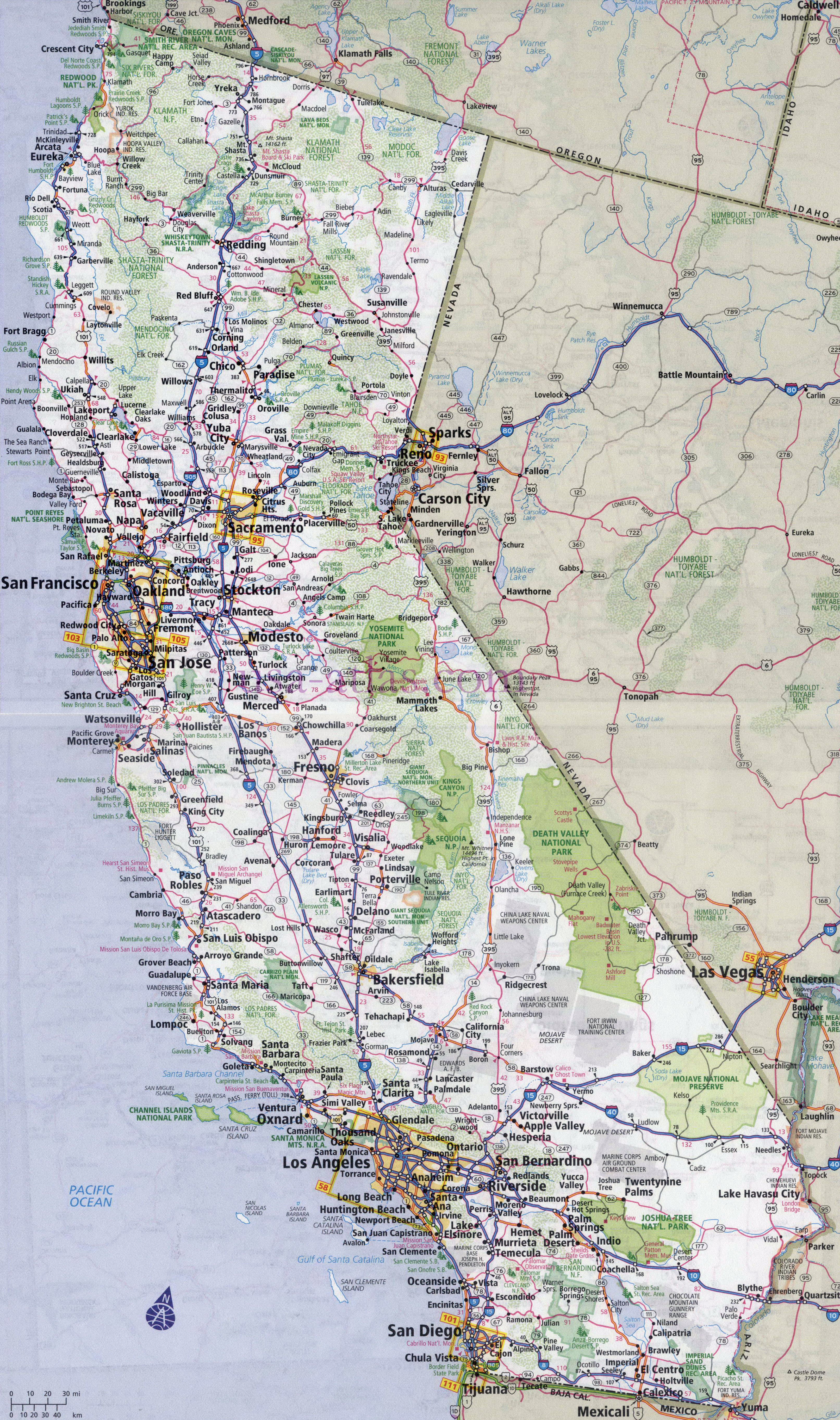 Map Of California Cities And Highways Large detailed roads and highways map of California state with all 