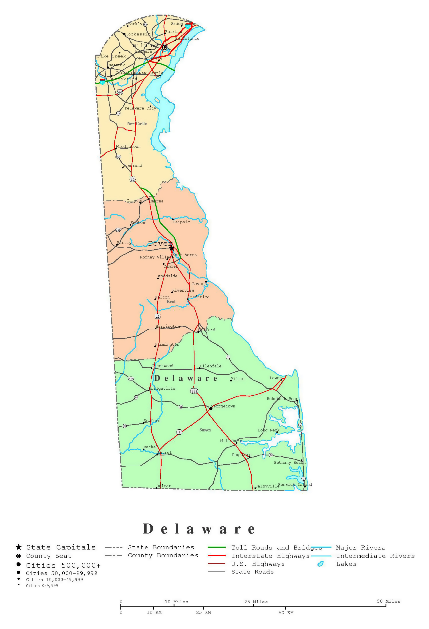 Large Detailed Administrative Map Of Delaware State With Roads Highways And Cities 