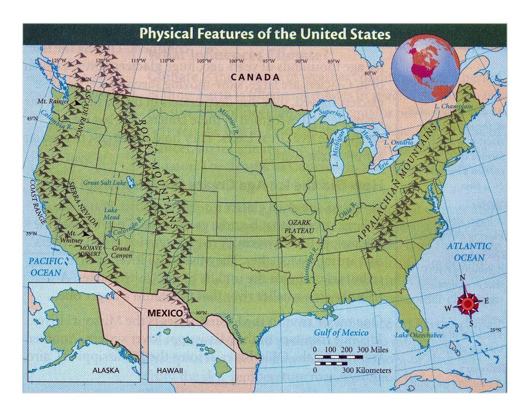 Detailed physical features map of the United States | USA | Maps of the