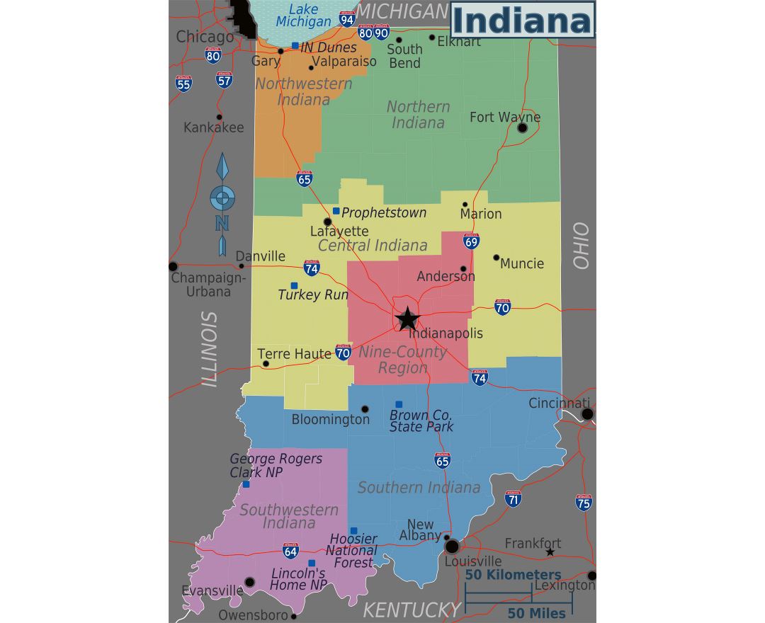 Large Regions Map Of Indiana State Preview 