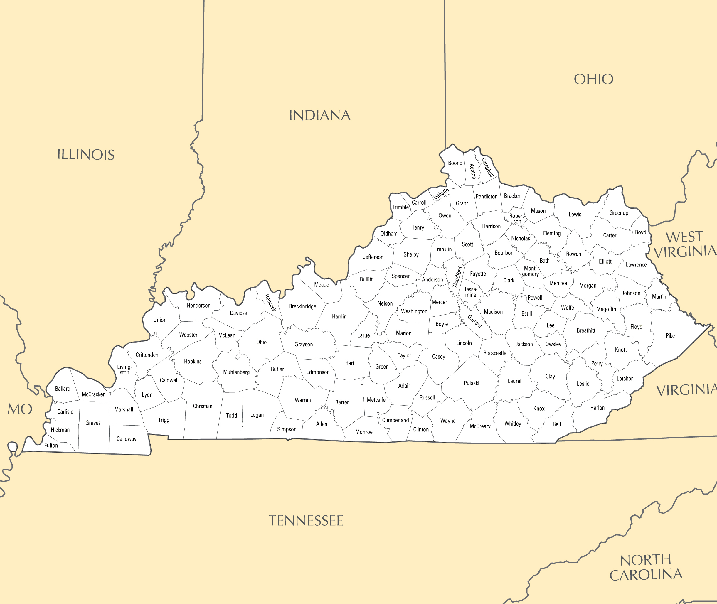 Printable Kentucky Map With Cities 0597