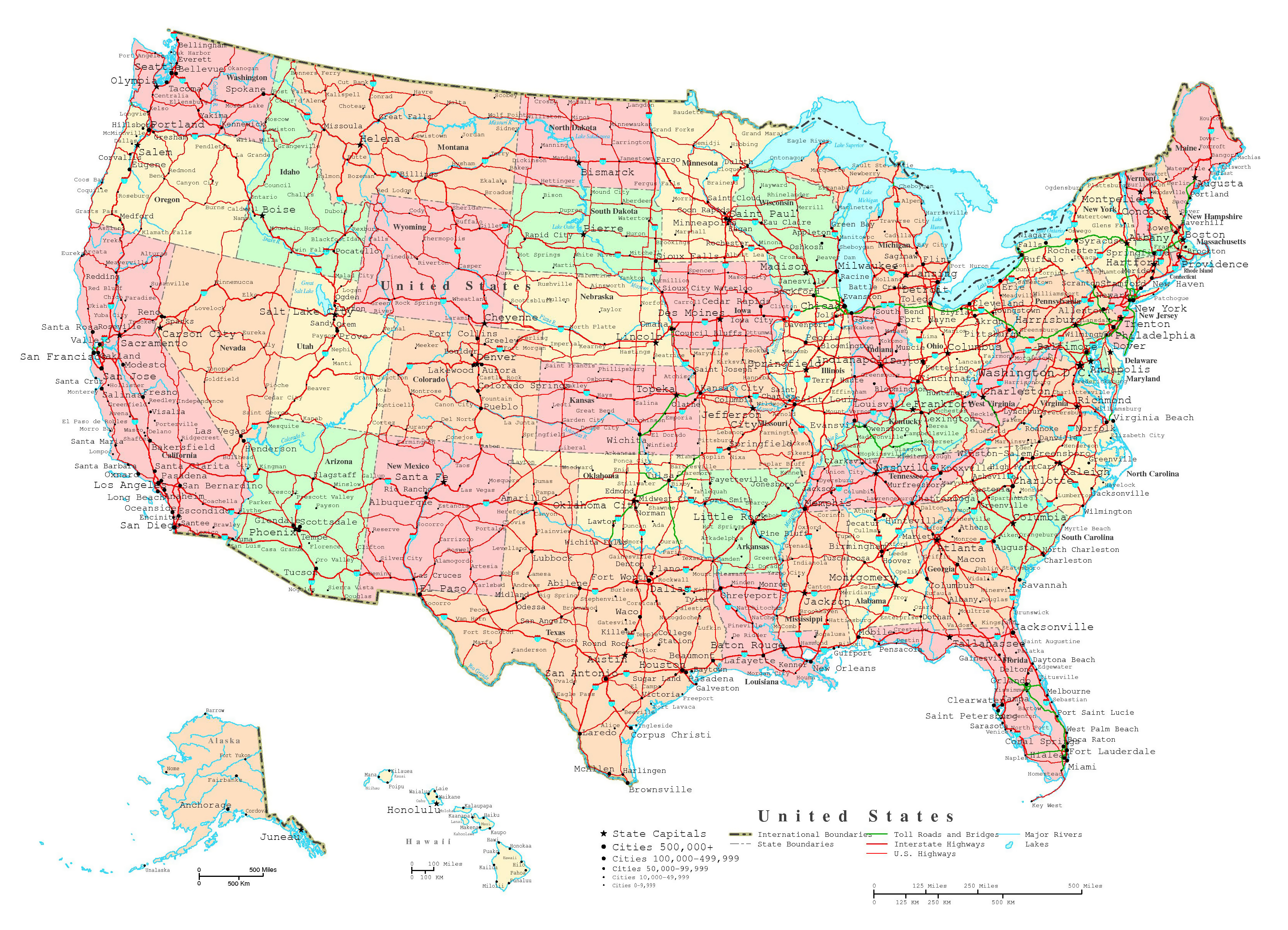 Us Map With Major Highways And Cities Large detailed administrative map of the USA with highways and 