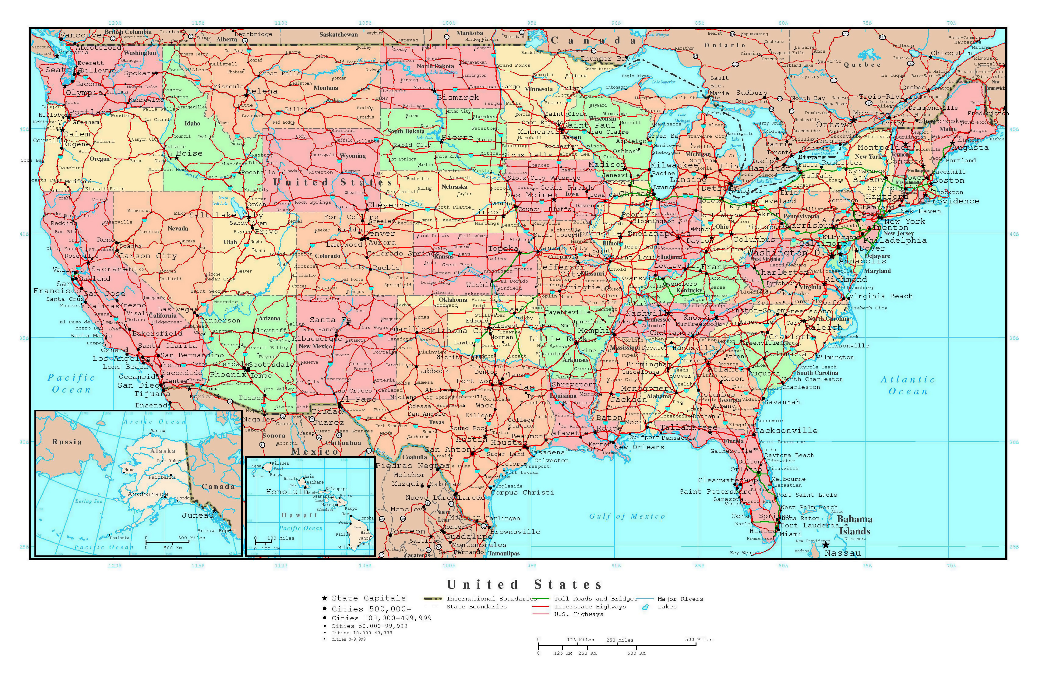 Us Map With Major Highways And Cities Large detailed political and administrative map of the USA with 