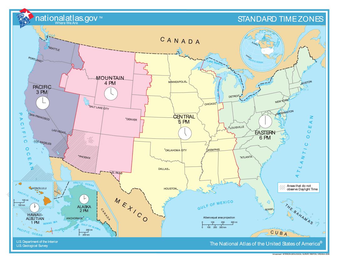 Large Detailed Time Zones Map Of The United States Usa