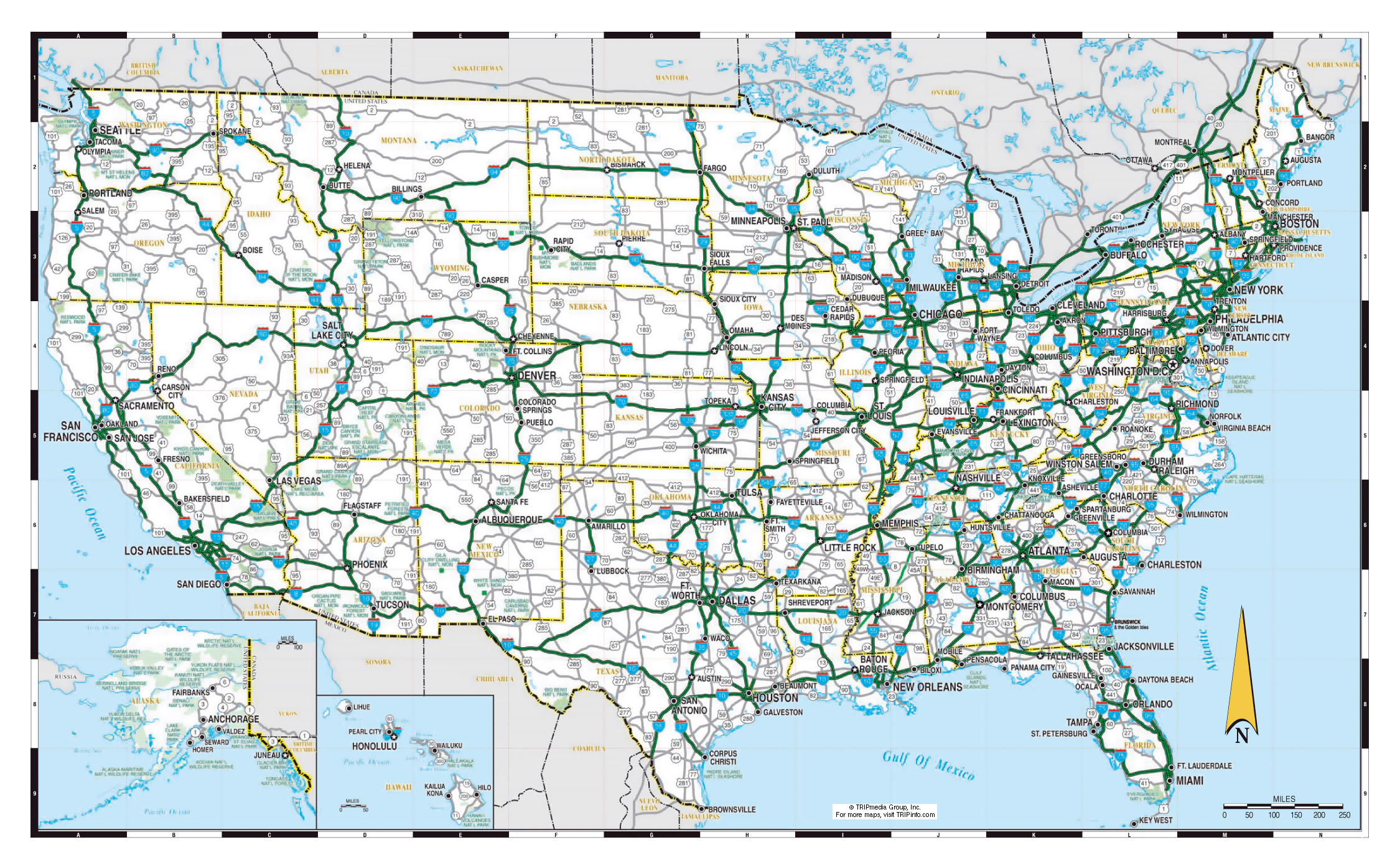 Usa Map Cities And States And Roads - United States Map