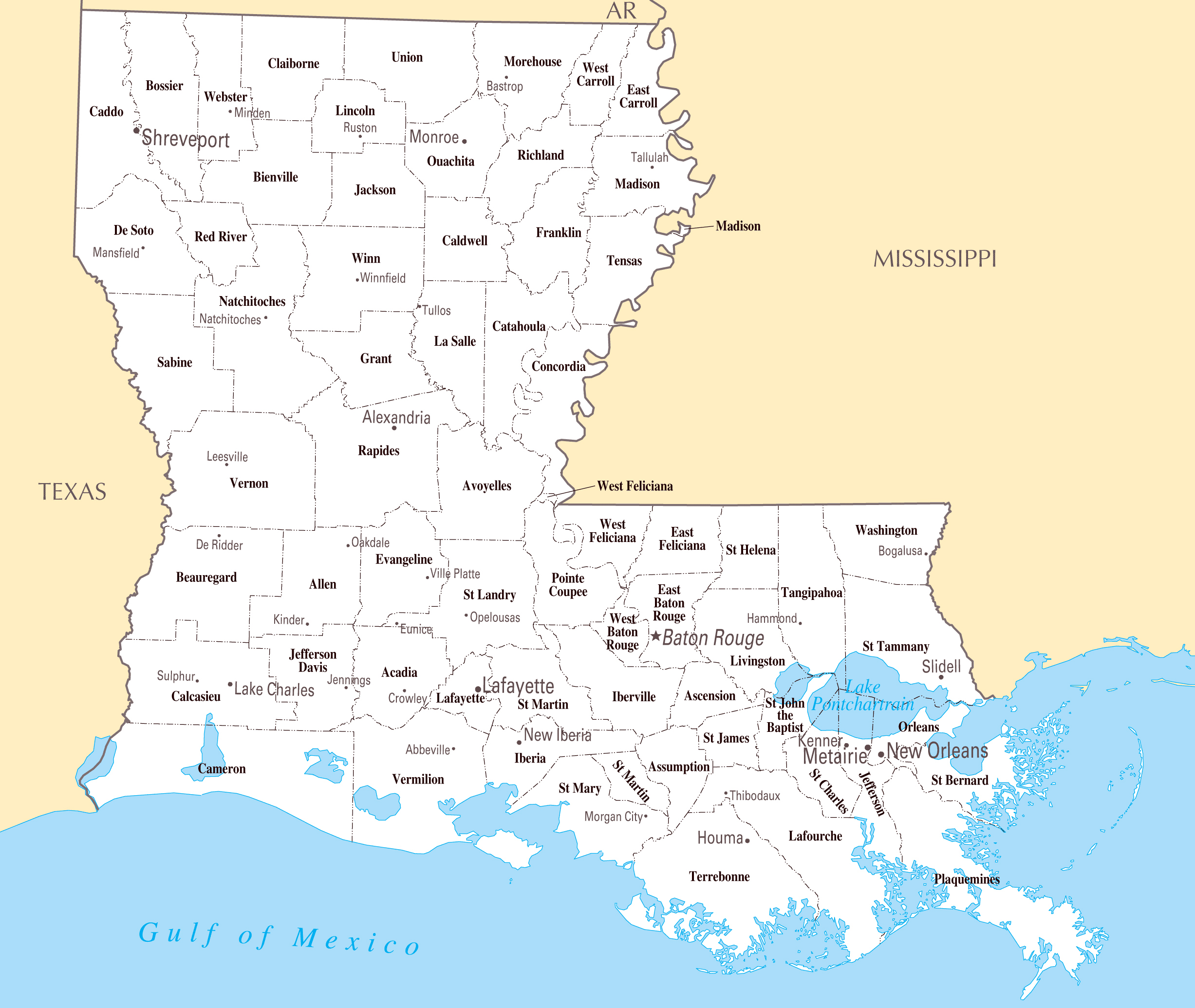 Map Of Major Cities In Louisiana | Island Maps