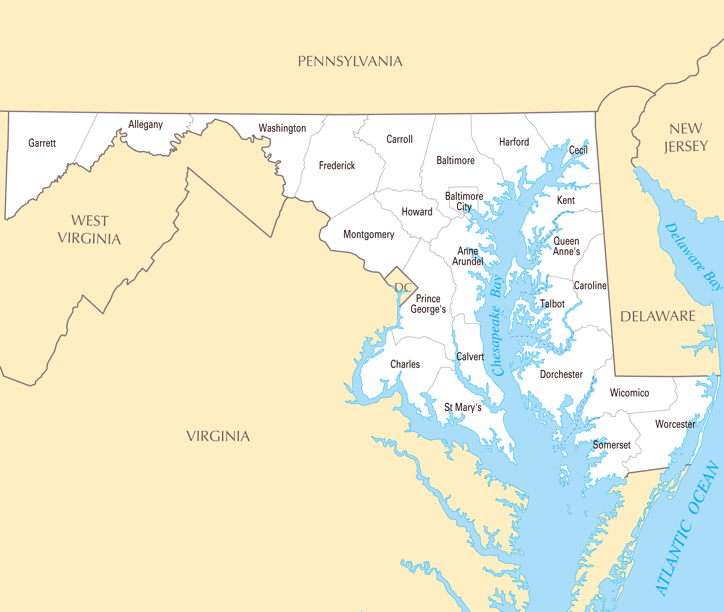 Large Administrative Map Of Maryland State Maryland State Usa