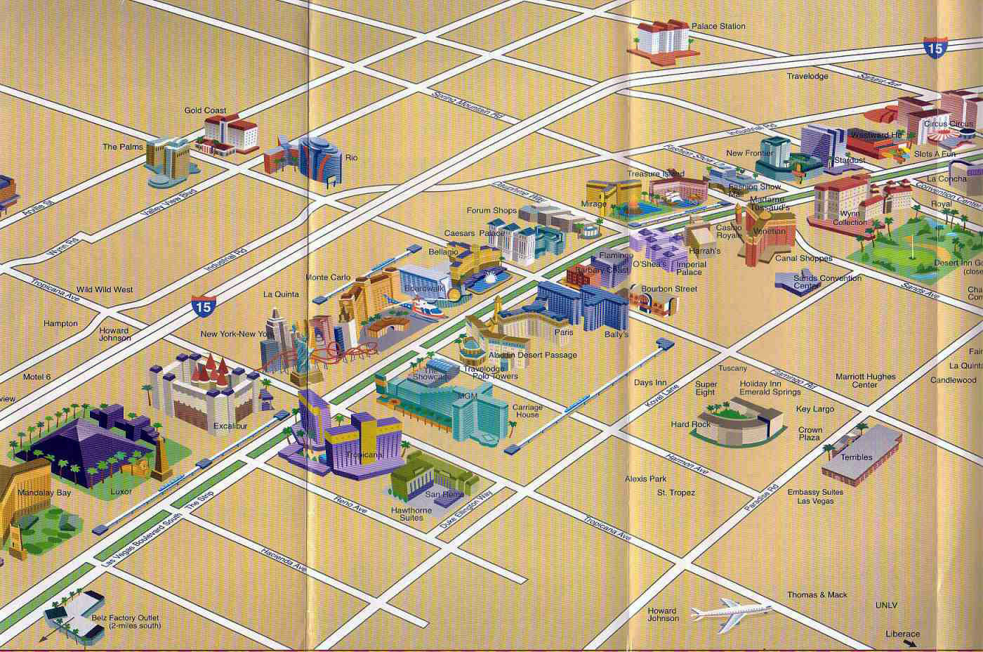 Detailed map of casinos and hotels of Las Vegas city Las Vegas