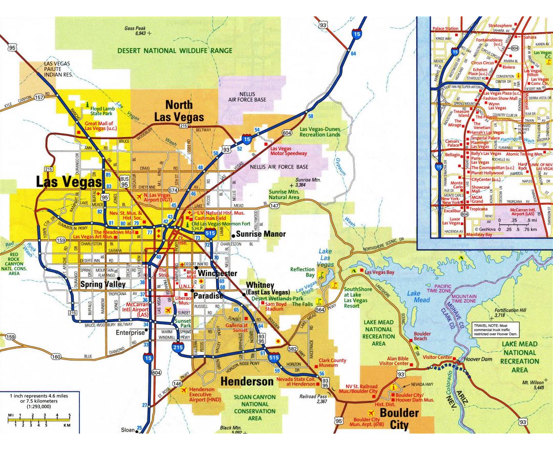 Detailed road map of Las Vegas, Las Vegas, Nevada state, USA, Maps of  the USA