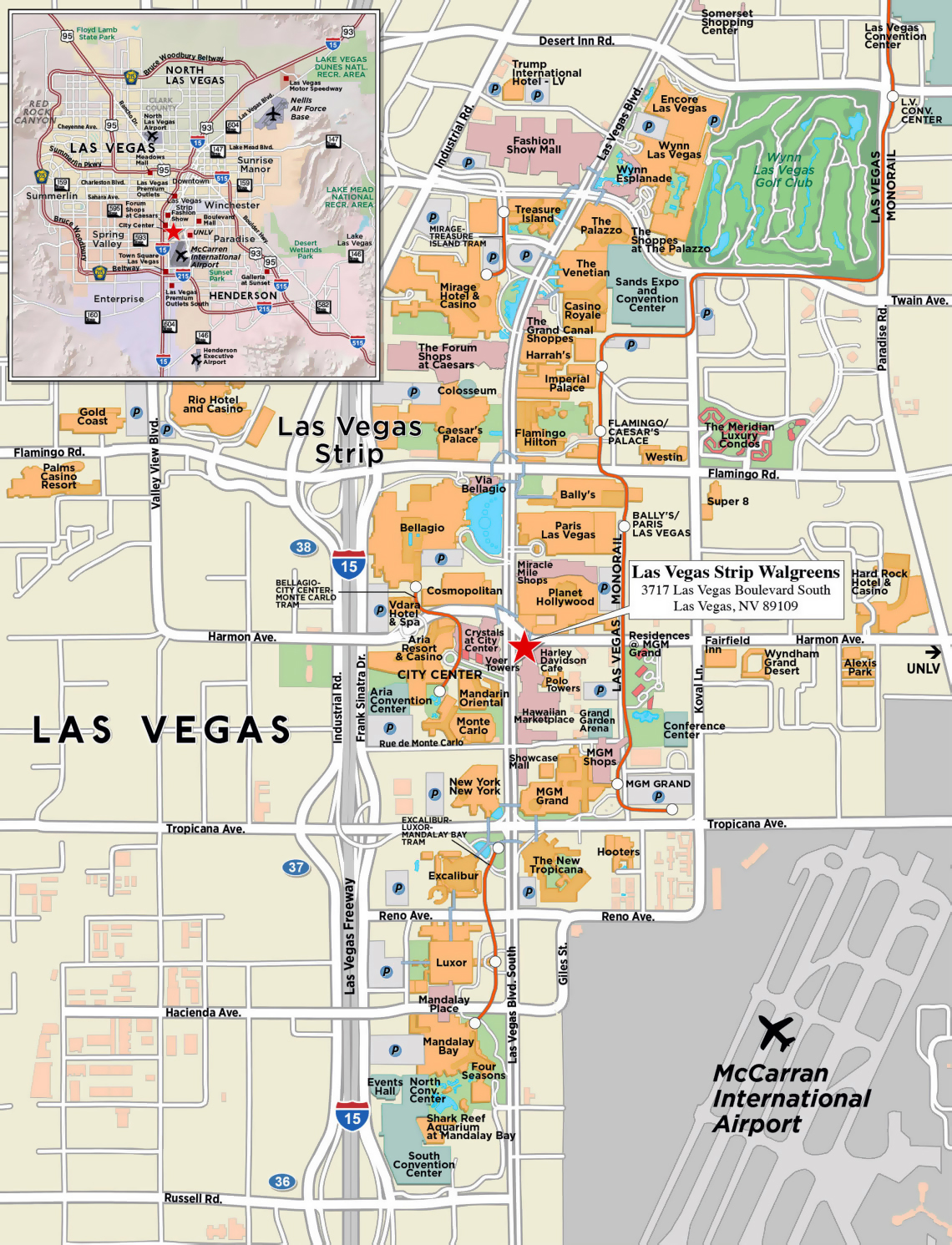 Las Vegas strip map, Las Vegas, Nevada state, USA, Maps of the USA