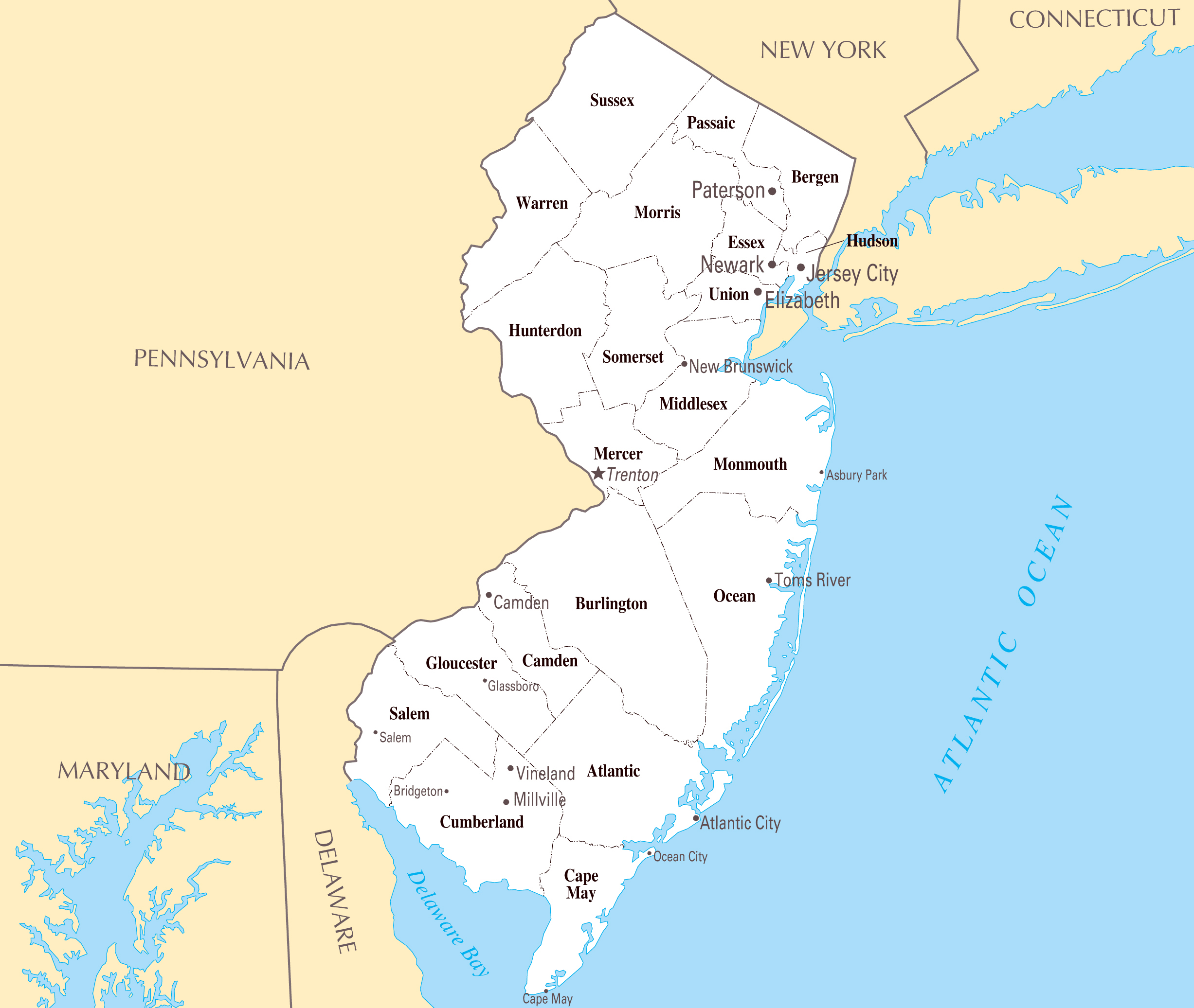 New Jersey On Map United States Map 