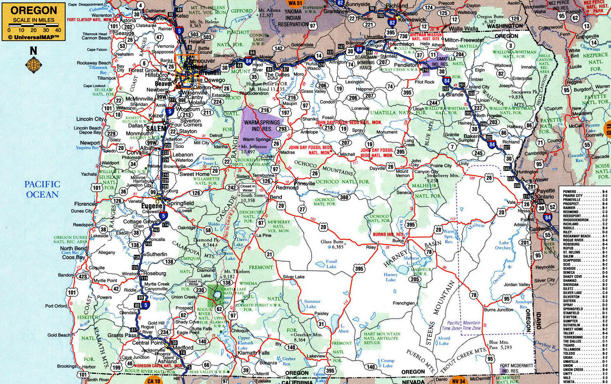 Large detailed roads and highways map of Oregon state with other marks ...