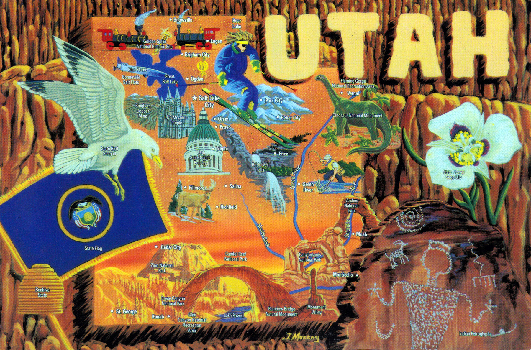 Large Tourist Illustrated Map Of Utah State Utah State Usa Maps